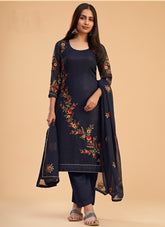 Flower Design Salwar Suit in Blue